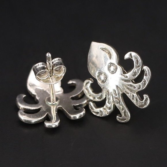 Vintage Sterling Silver Octopus Post Earrings - SIGNED - Picture 4 of 5